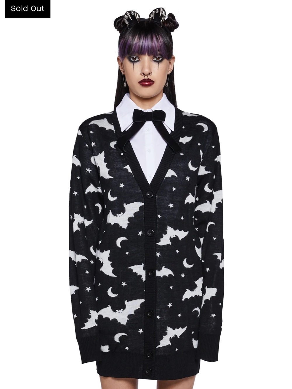 NWOT Dolls Kill Black Cardigan with White Bat Stars & Moon Print - L/XL